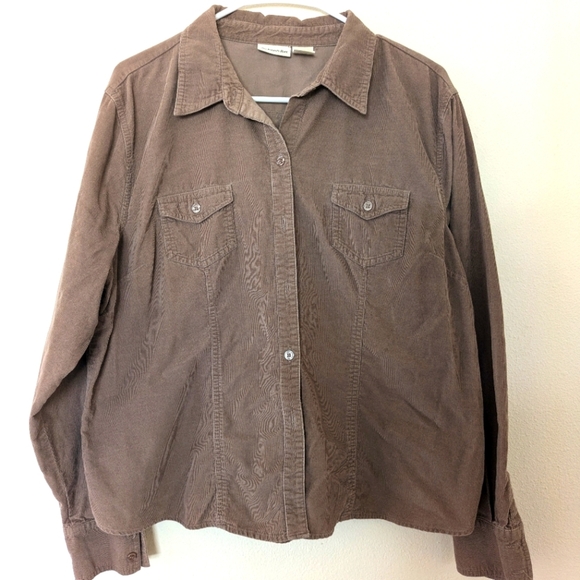 Vintage St. John's Bay Mauve/Light Brown Corduroy Button Down Women's size XL - Picture 1 of 7